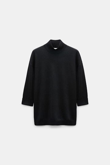 Dorothee Schumacher Rollkragenpullover aus Lurex-Merino-Mix vinyl black Product Front View
