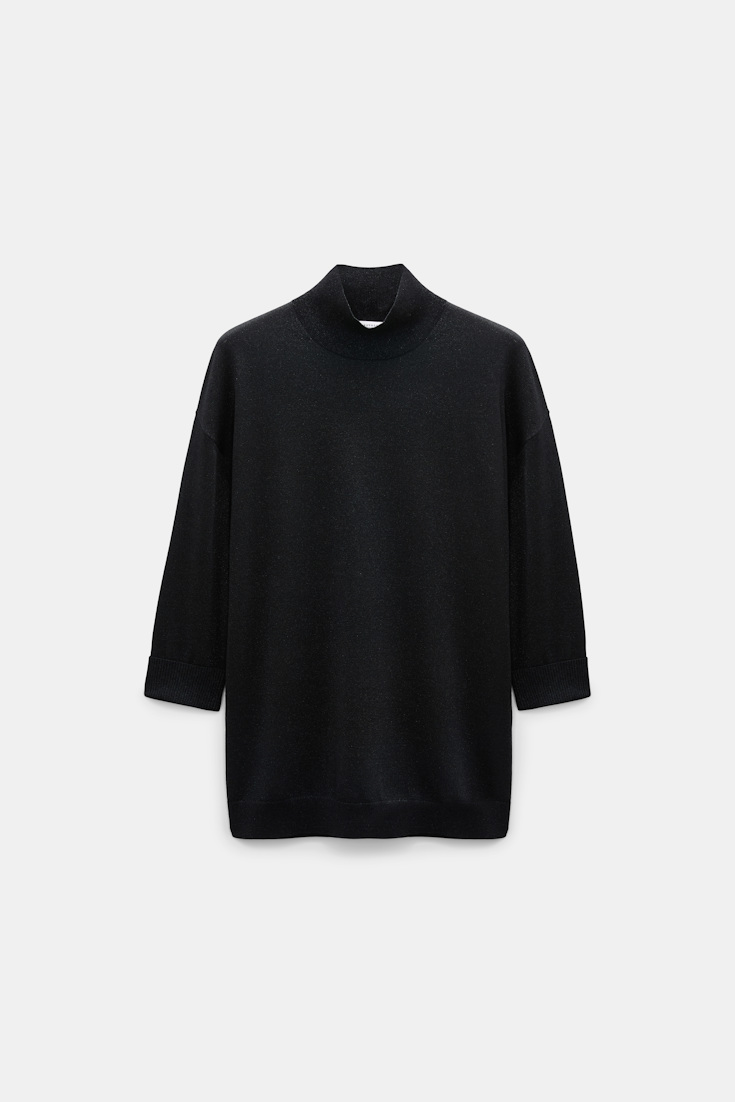Dorothee Schumacher Rollkragenpullover aus Lurex-Merino-Mix vinyl black Product Front View