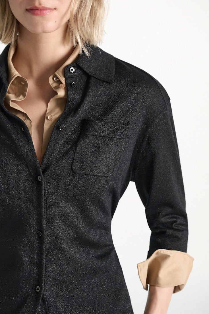 Dorothee Schumacher Strickcardigan aus Lurex-Merino-Mix vinyl black Model Detail View