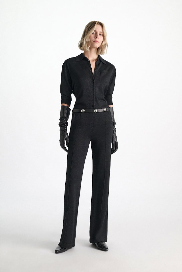 Dorothee Schumacher Strickhose aus Lurex-Merino-Mix vinyl black Model Front View