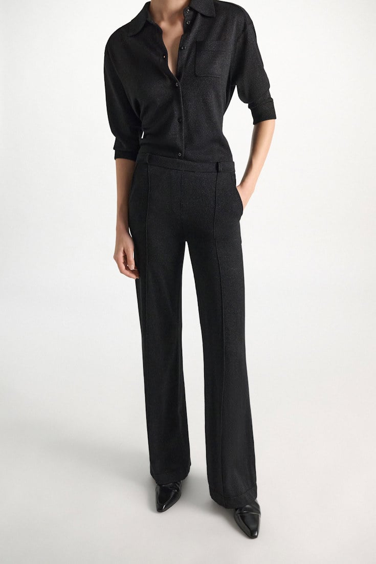 Dorothee Schumacher Strickhose aus Lurex-Merino-Mix vinyl black Model Detail View