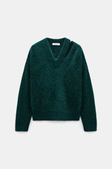Dorothee Schumacher Fluffy Pullover mit V-Ausschnitt aus Merino und Kaschmir emerald Product Front View