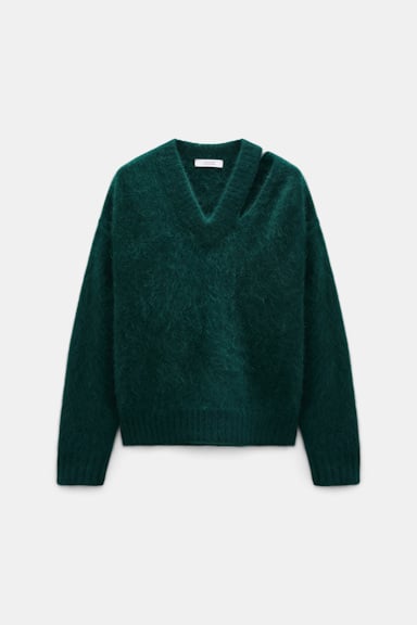 Dorothee Schumacher Fluffy Pullover mit V-Ausschnitt aus Merino und Kaschmir emerald
