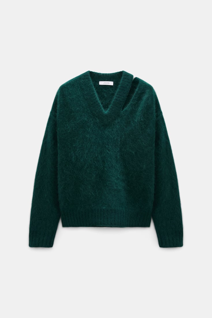 Dorothee Schumacher Fluffy Pullover mit V-Ausschnitt aus Merino und Kaschmir emerald Product Front View