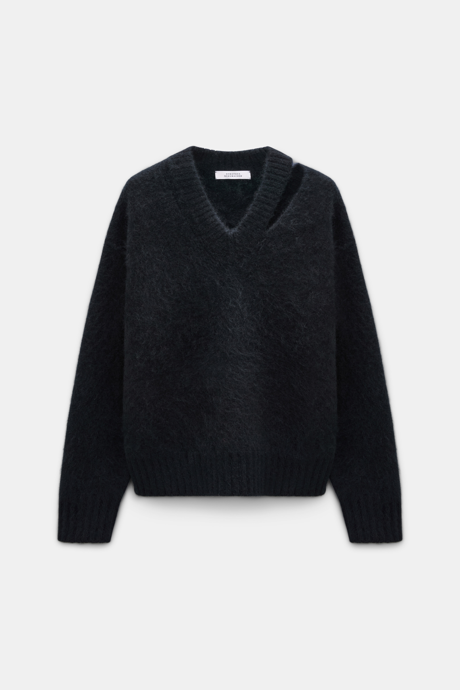 Dorothee Schumacher Fluffy Pullover mit V-Ausschnitt aus Merino und Kaschmir vinyl black Product Front View