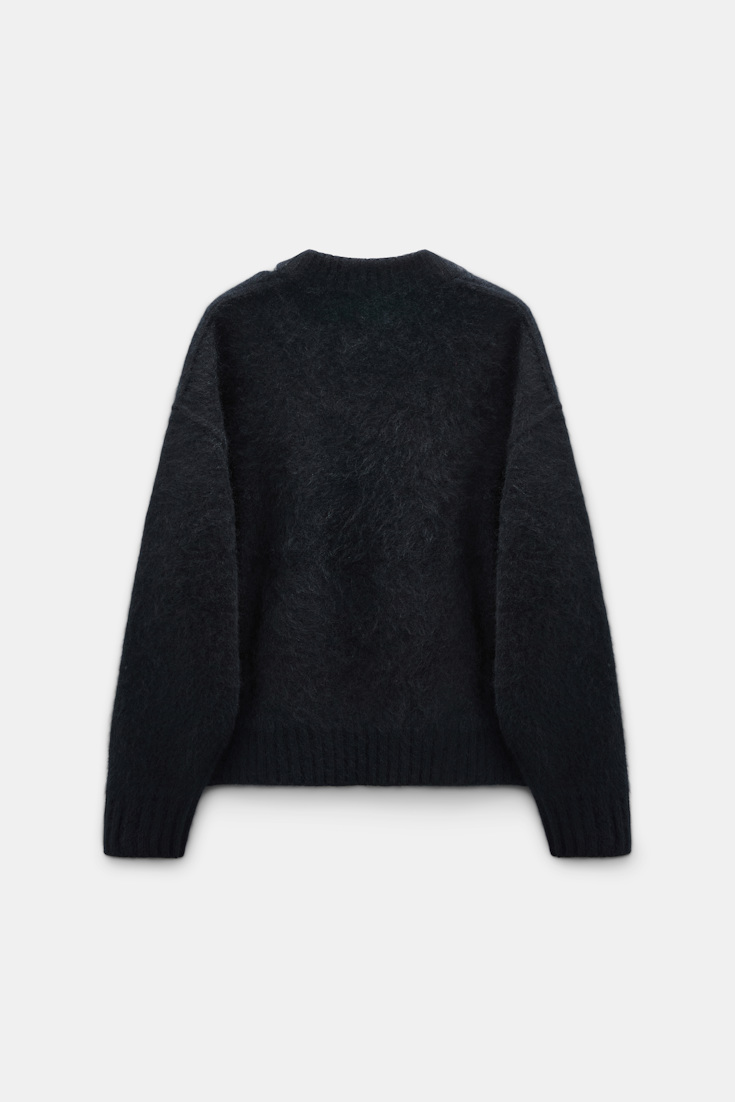 Dorothee Schumacher Fluffy Pullover mit V-Ausschnitt aus Merino und Kaschmir vinyl black Product Detail View