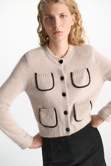 Dorothee Schumacher Fluffy knit cardigan with pockets almond Model Detail View