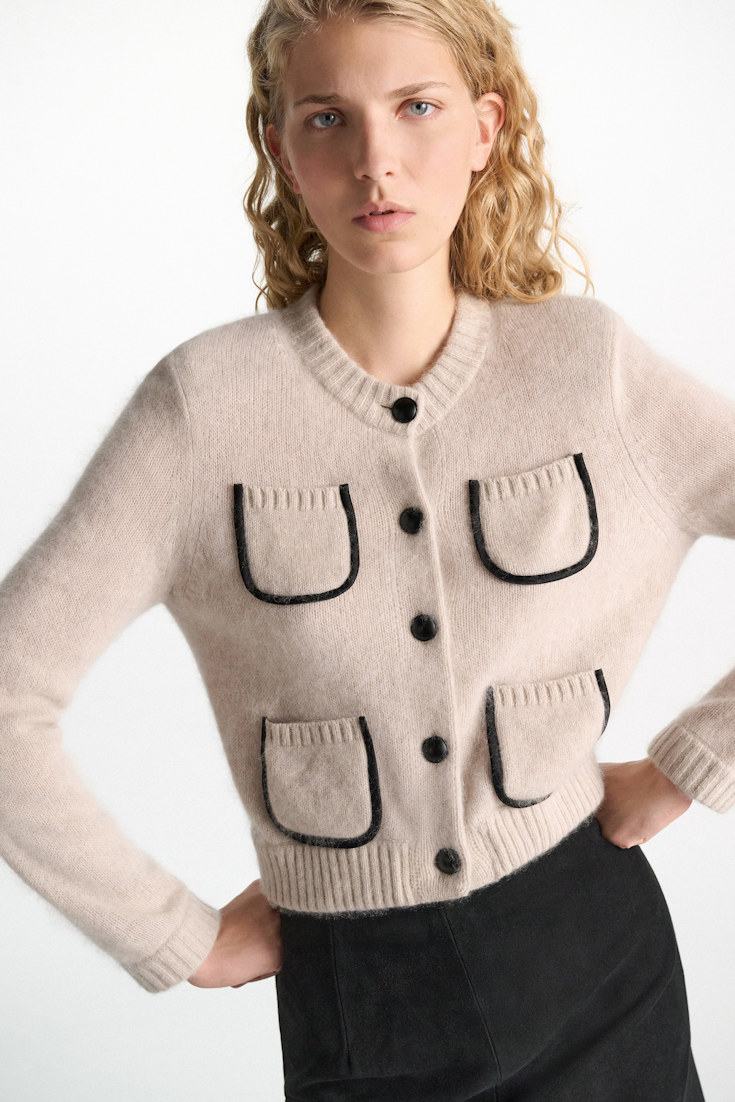 Dorothee Schumacher Fluffy knit cardigan with pockets almond Model Detail View