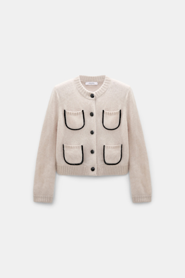 Dorothee Schumacher Fluffy knit cardigan with pockets almond Product Front View
