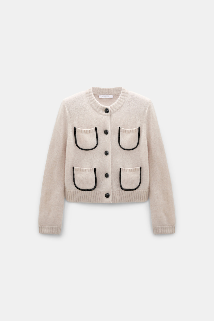 Dorothee Schumacher Fluffy knit cardigan with pockets almond Product Front View