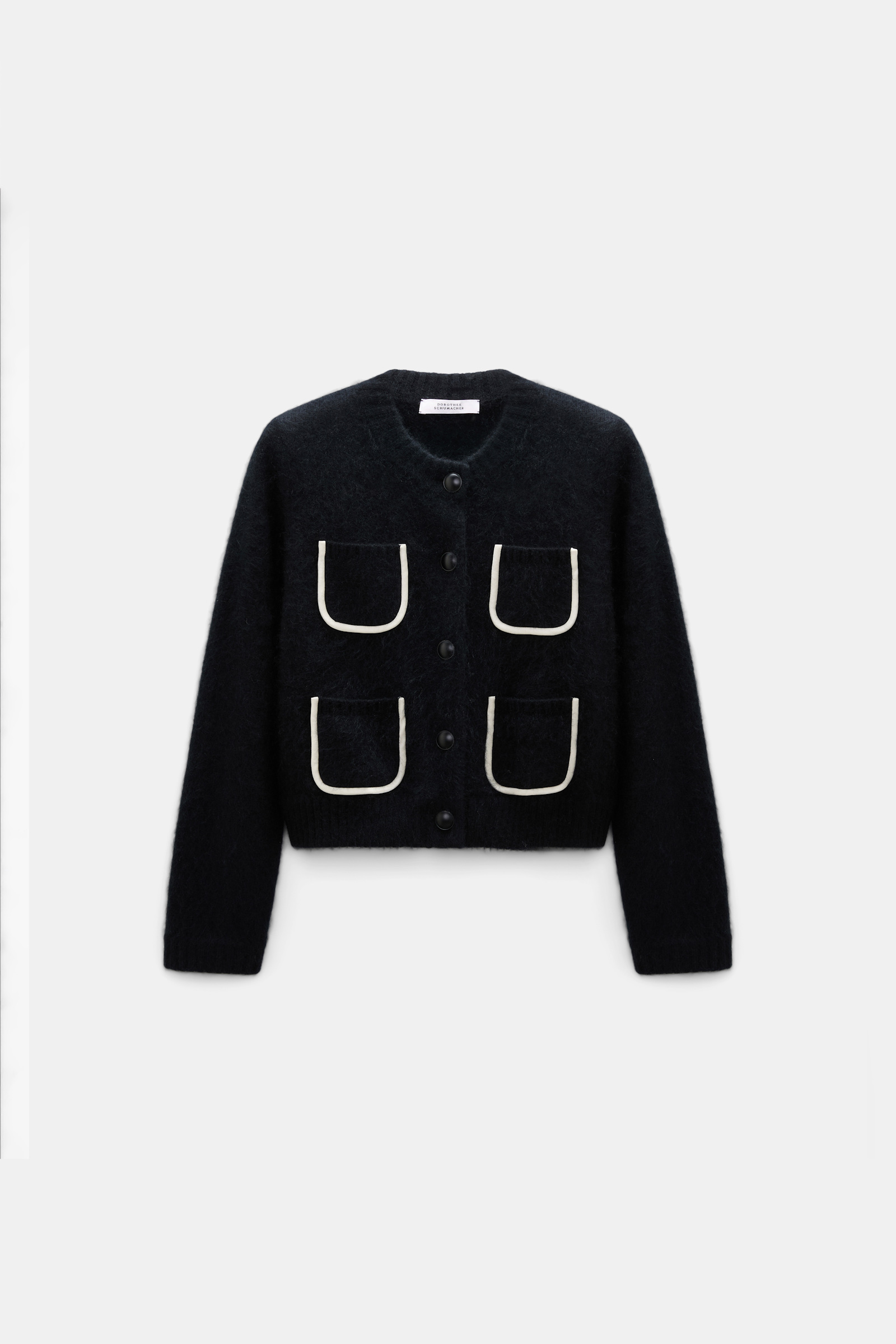 Dorothee Schumacher Fluffy Cardigan mit Taschen  aus Merino und Kaschmir vinyl black Product Front View