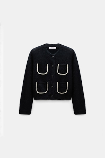 Dorothee Schumacher Fluffy Cardigan mit Taschen  aus Merino und Kaschmir vinyl black Product Front View