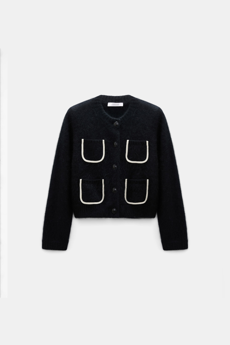Dorothee Schumacher Fluffy Cardigan mit Taschen  aus Merino und Kaschmir vinyl black Product Front View