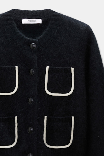 Dorothee Schumacher Fluffy Cardigan mit Taschen  aus Merino und Kaschmir vinyl black Product Detail View