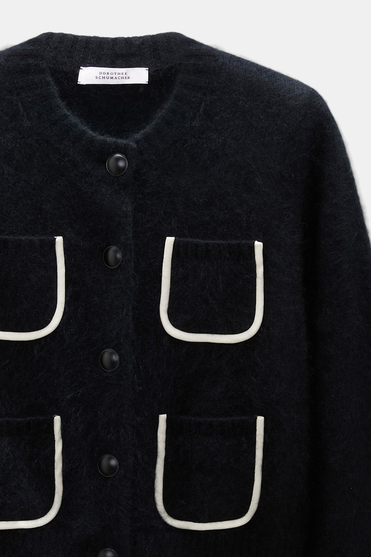 Dorothee Schumacher Fluffy Cardigan mit Taschen  aus Merino und Kaschmir vinyl black Product Detail View