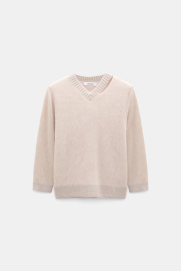 Dorothee Schumacher Fluffy knit V-neck pullover almond Product Front View