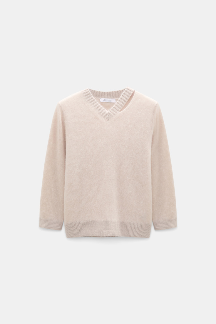 Dorothee Schumacher Fluffy knit V-neck pullover almond Product Front View