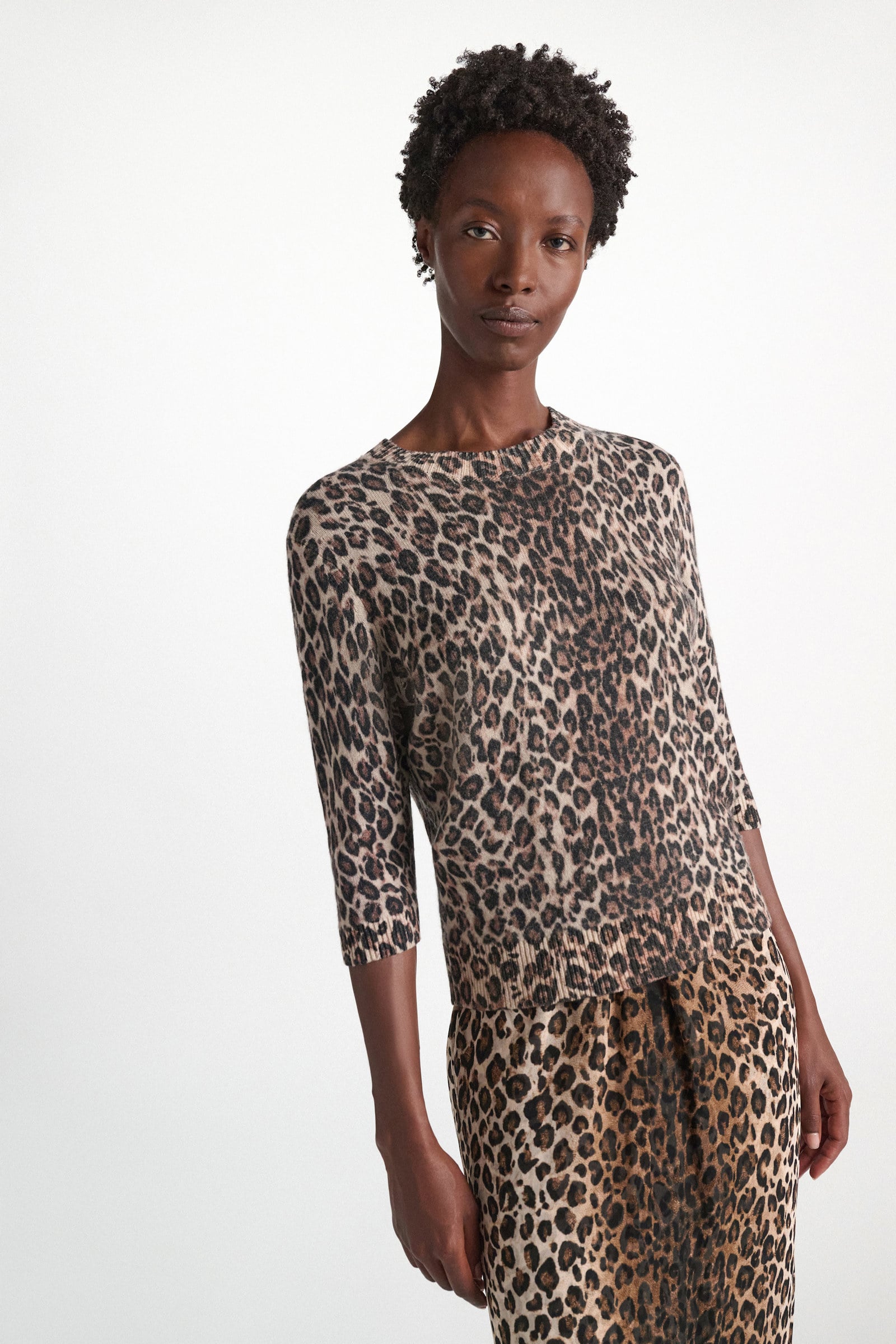 Dorothee Schumacher Merino-cashmere leopard print pullover leo allover brown Model Detail View