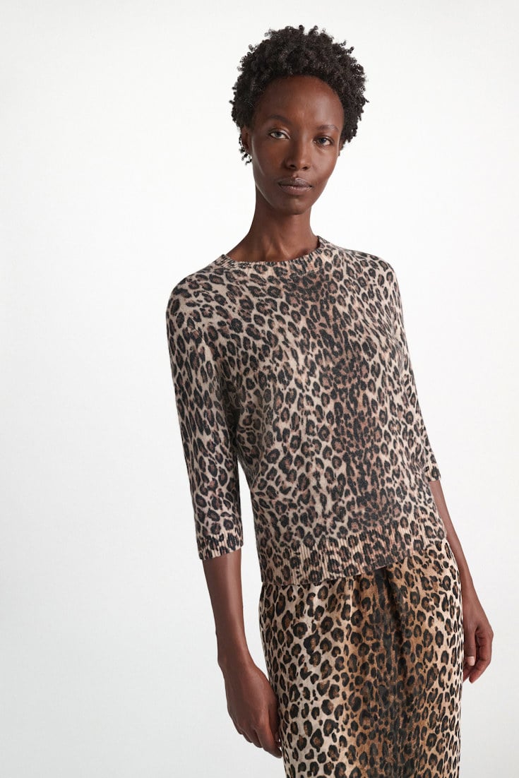 Dorothee Schumacher Merino-cashmere leopard print pullover leo allover brown Model Detail View