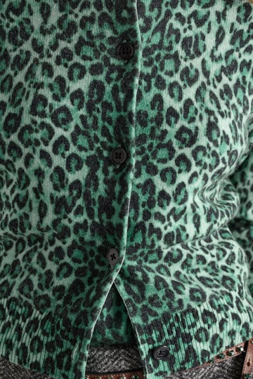 Dorothee Schumacher Merino-cashmere leopard print cardigan leo allover green Model Detail View