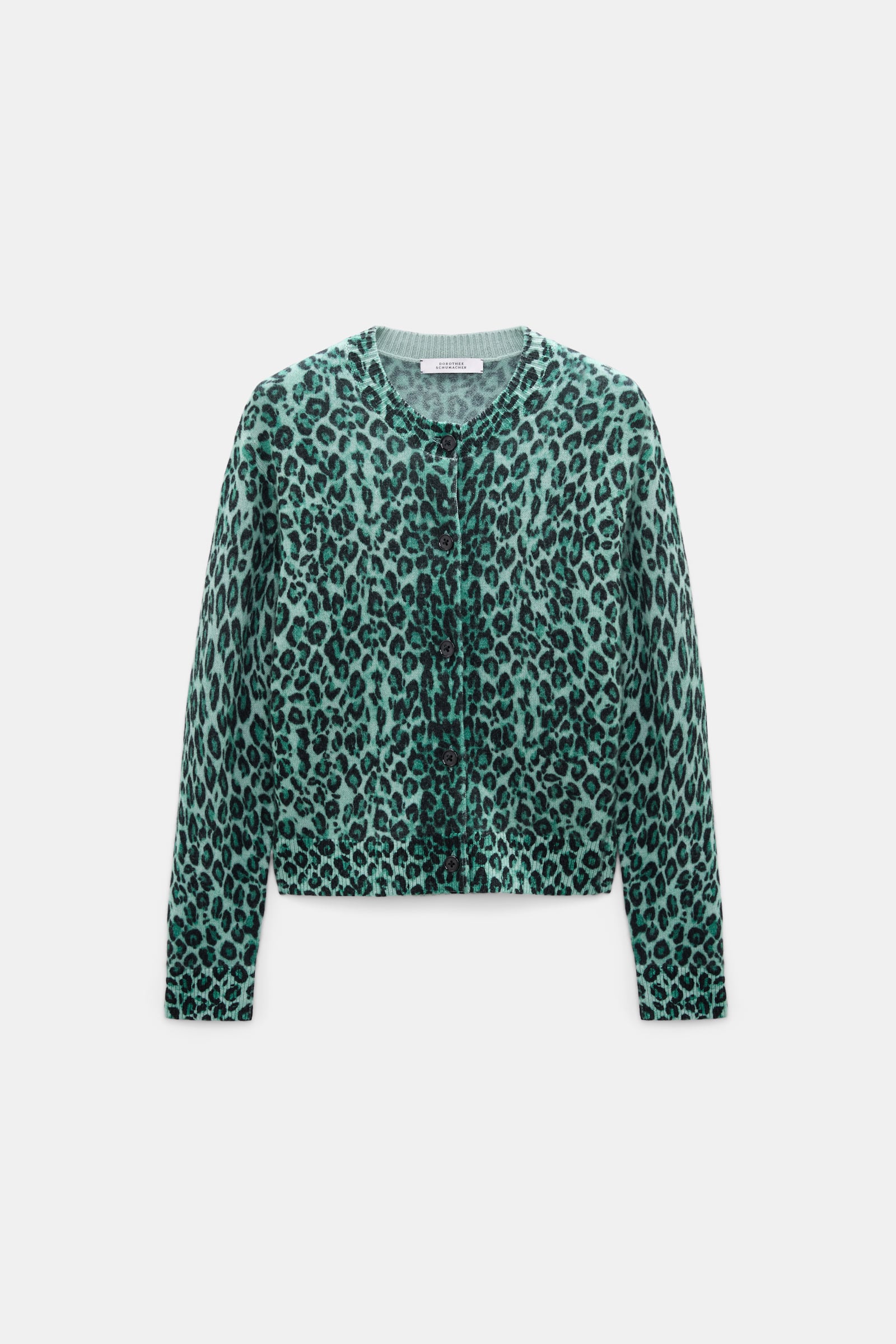 Dorothee Schumacher Merino-cashmere leopard print cardigan leo allover green Product Front View