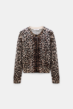 Dorothee Schumacher Cardigan mit Leoparden-Print aus Merino und Kaschmir leo allover brown