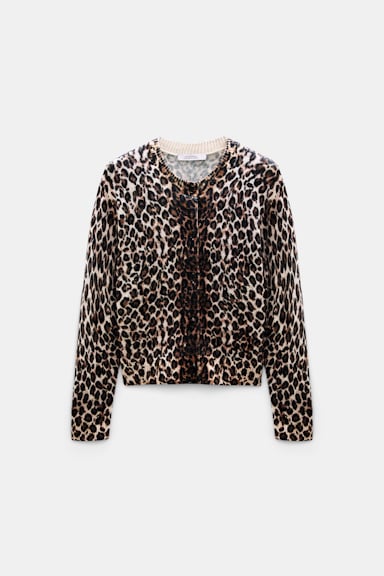 Dorothee Schumacher Cardigan mit Leoparden-Print aus Merino und Kaschmir leo allover brown