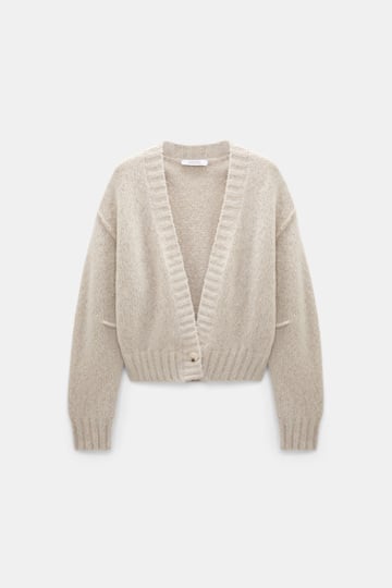 Dorothee Schumacher Deep V cashmere cardigan pearl mouliné Product Front View