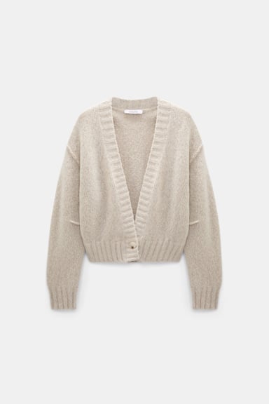 Dorothee Schumacher Cardigan mit tiefem V-Ausschnitt aus Kaschmir pearl mouliné