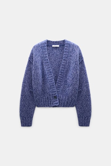 Dorothee Schumacher Deep V cashmere cardigan violet mouliné Product Front View
