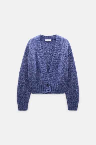 Dorothee Schumacher Cardigan mit tiefem V-Ausschnitt aus Kaschmir violet mouliné