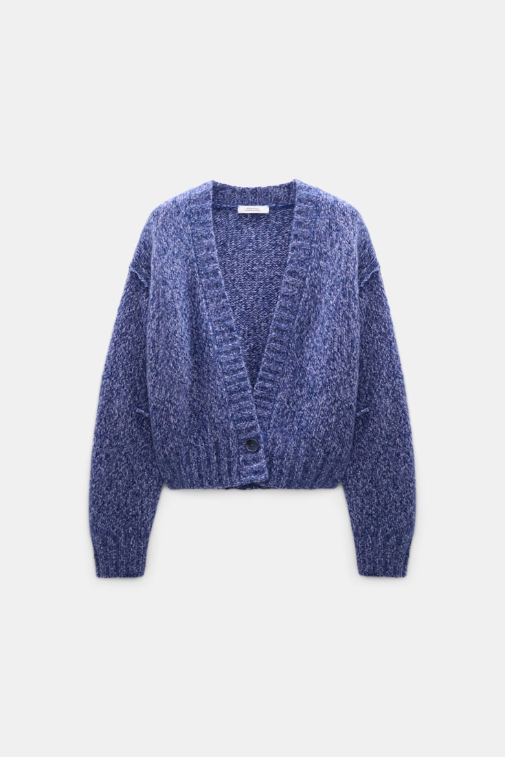 Dorothee Schumacher Deep V cashmere cardigan violet mouliné Product Front View