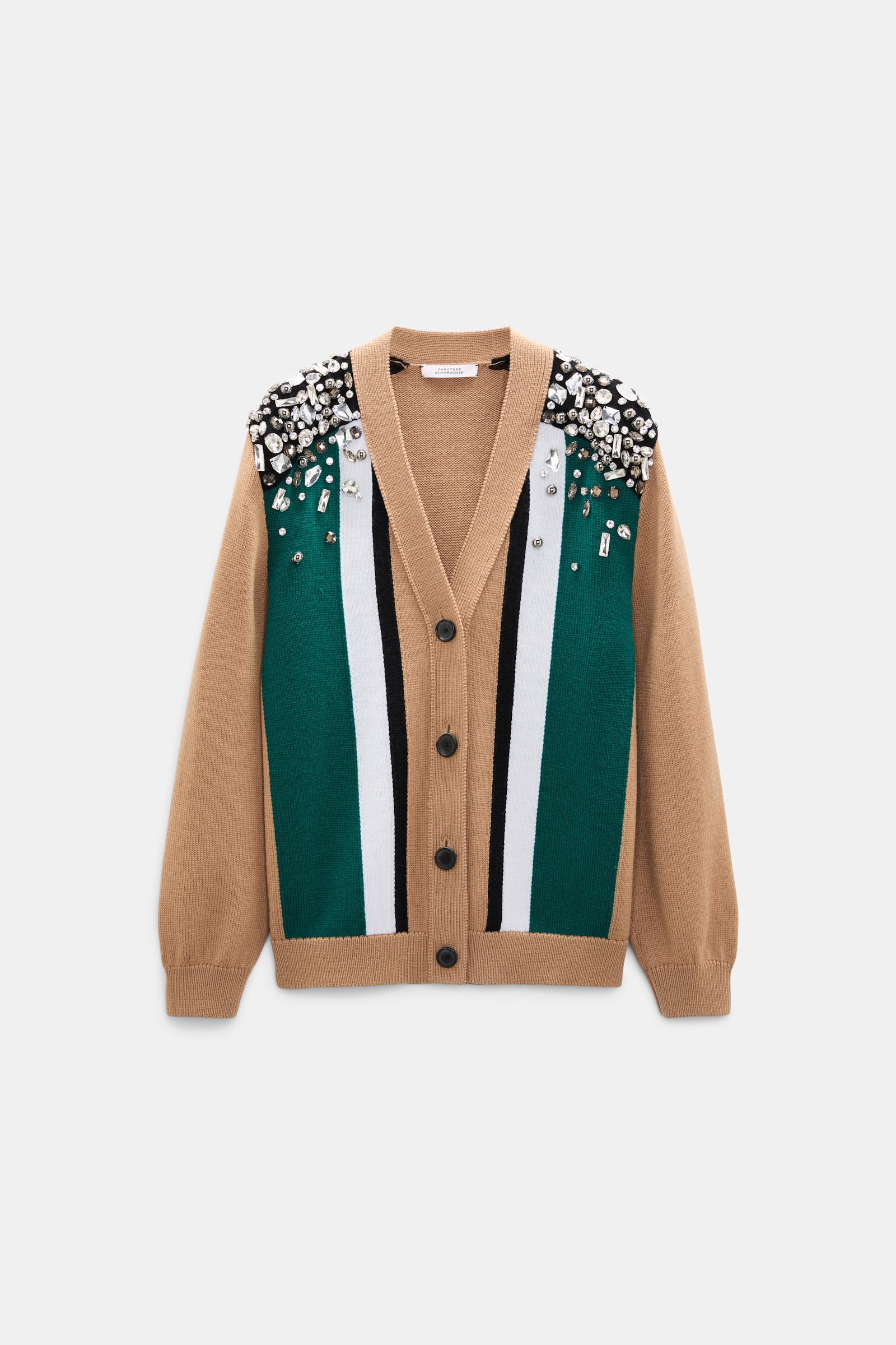 Dorothee Schumacher Verzierter Cardigan aus Merino beige green black stripe Product Front View