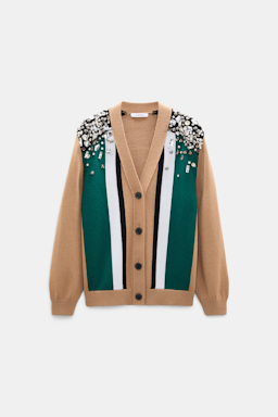 Dorothee Schumacher Verzierter Cardigan aus Merino beige green black stripe