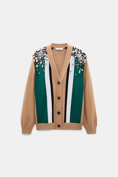 Dorothee Schumacher Verzierter Cardigan aus Merino beige green black stripe