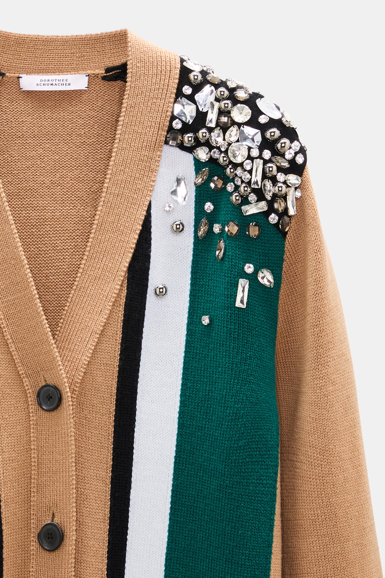 Dorothee Schumacher Verzierter Cardigan aus Merino beige green black stripe Product Detail View