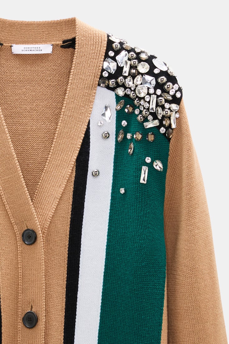 Dorothee Schumacher Verzierter Cardigan aus Merino beige green black stripe Product Detail View