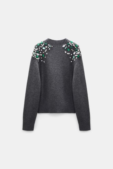 Dorothee Schumacher Embellished V-neck Merino pullover stereo grey Product Detail View