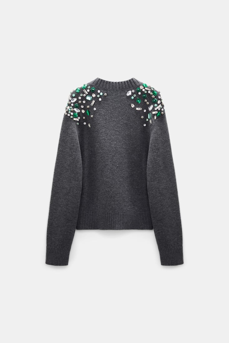 Dorothee Schumacher Verzierter V-Ausschnitt-Pullover aus Merino stereo grey Product Detail View