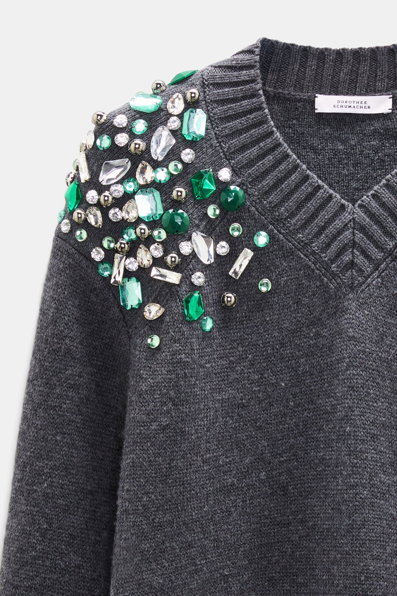 Dorothee Schumacher Verzierter V-Ausschnitt-Pullover aus Merino stereo grey Product Detail View