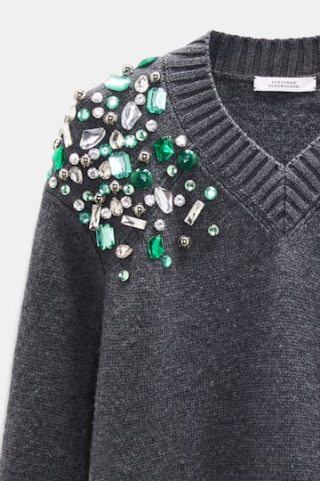 Dorothee Schumacher Embellished V-neck Merino pullover stereo grey Product Detail View