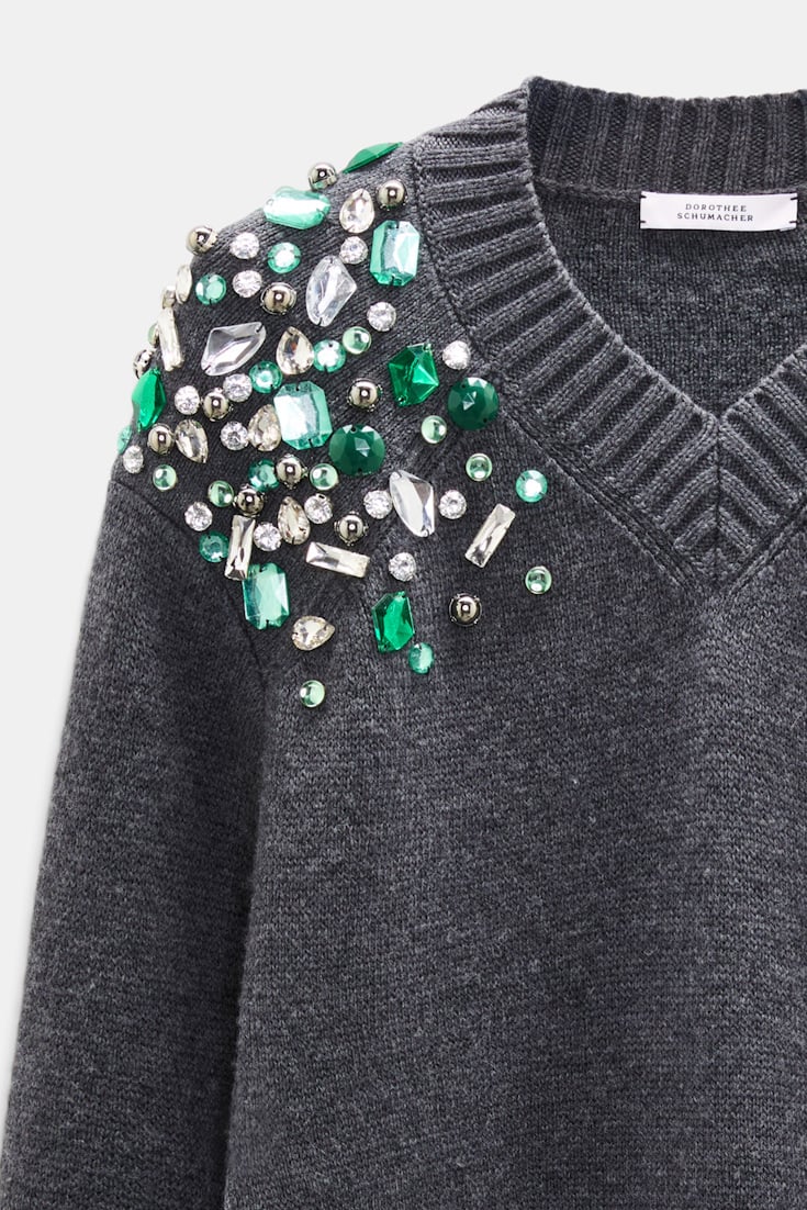 Dorothee Schumacher Verzierter V-Ausschnitt-Pullover aus Merino stereo grey Product Detail View