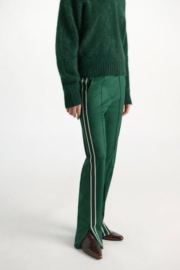 Dorothee Schumacher Track pants with knit side stripes emerald Model Detail View