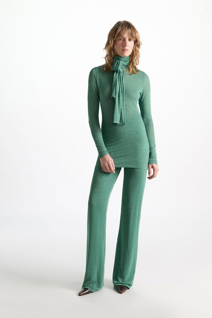 Dorothee Schumacher Rollkragen aus Lurex-Jersey emerald Model Detail View