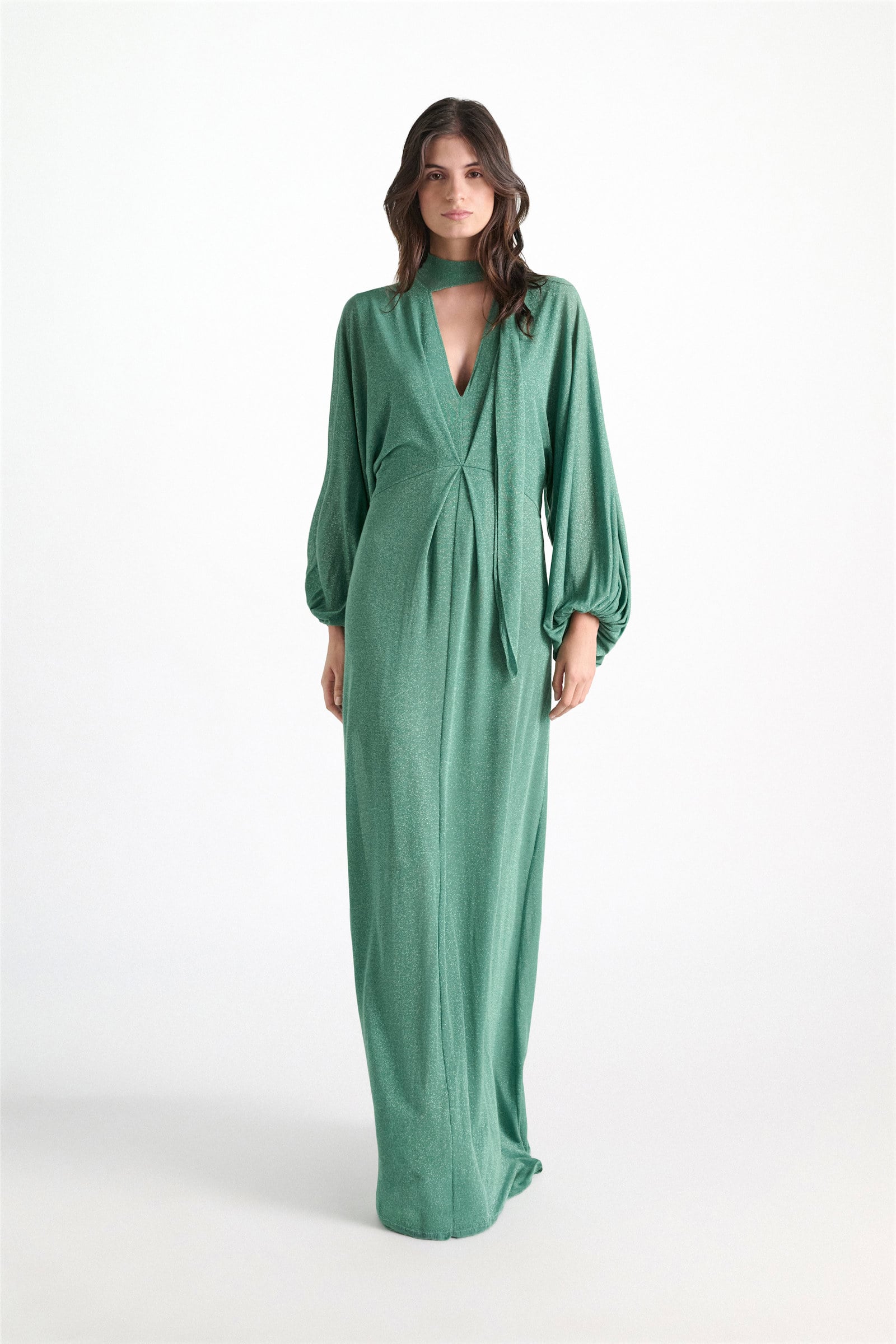 Dorothee Schumacher Bodenlanges Kleid aus Lurex-Jersey emerald Model Front View