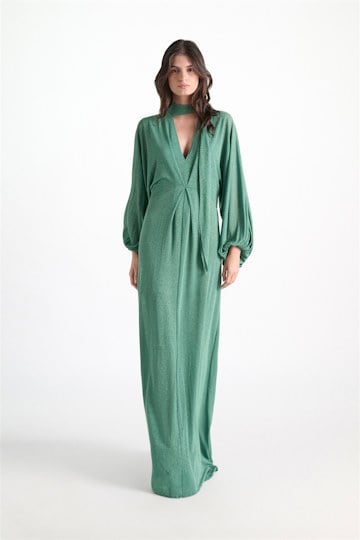 Dorothee Schumacher Bodenlanges Kleid aus Lurex-Jersey emerald Model Front View