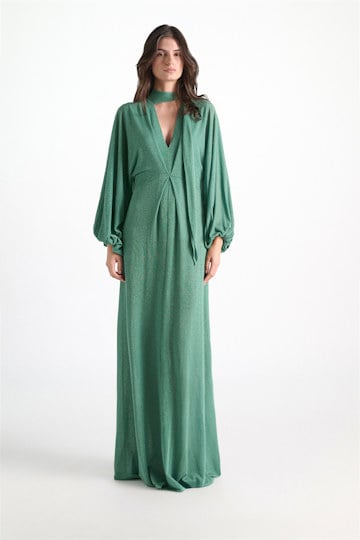 Dorothee Schumacher Bodenlanges Kleid aus Lurex-Jersey emerald Model Detail View