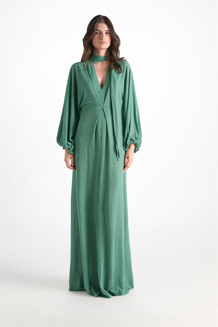 Dorothee Schumacher Bodenlanges Kleid aus Lurex-Jersey emerald Model Detail View
