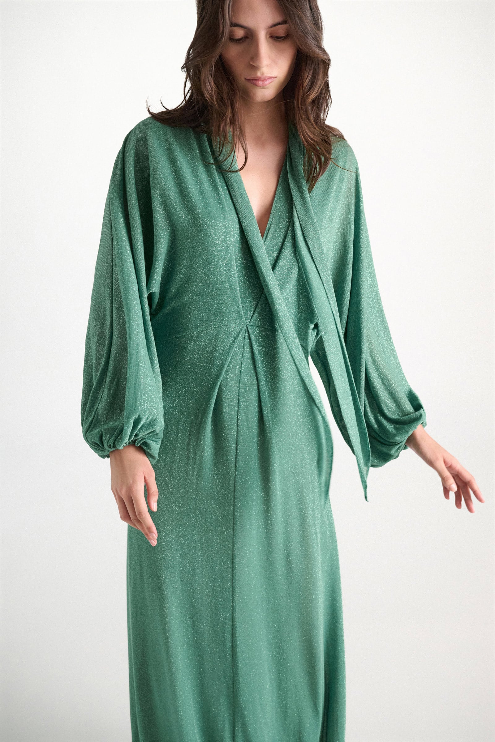 Dorothee Schumacher Bodenlanges Kleid aus Lurex-Jersey emerald Model Detail View