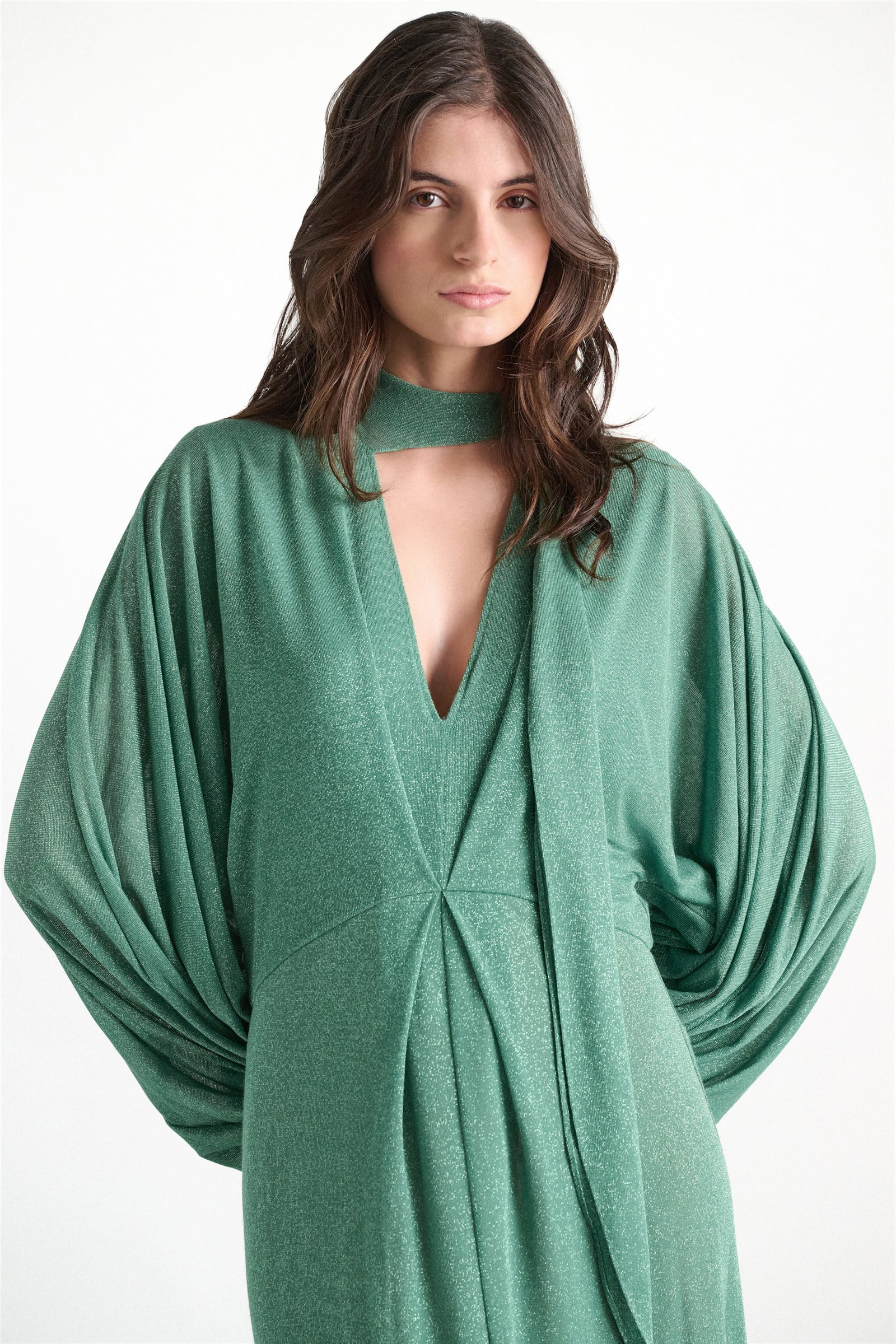 Dorothee Schumacher Bodenlanges Kleid aus Lurex-Jersey emerald Model Detail View